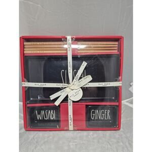 💥 Rae Dunn Sushi Set. Sushi Plate, Dip Bowls & Chopstick Set. New! A8